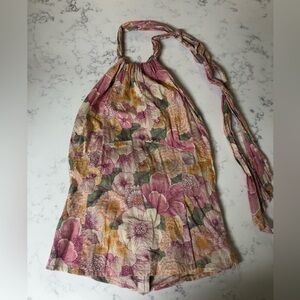 French Connection Pink and Yellow Floral Halter Top Size 6